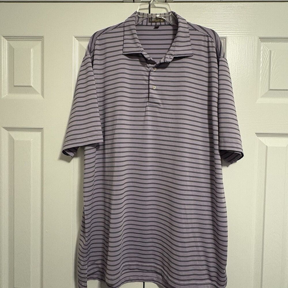 Peter Millar Summer Comfort Golf Polo Shirt Mens Sz XL - Lilac w/ Black Stripes